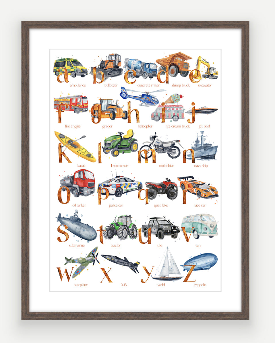 NEW Transport ABC - Watercolour Art Print - PRINT OF THE WEEK 20% OFF