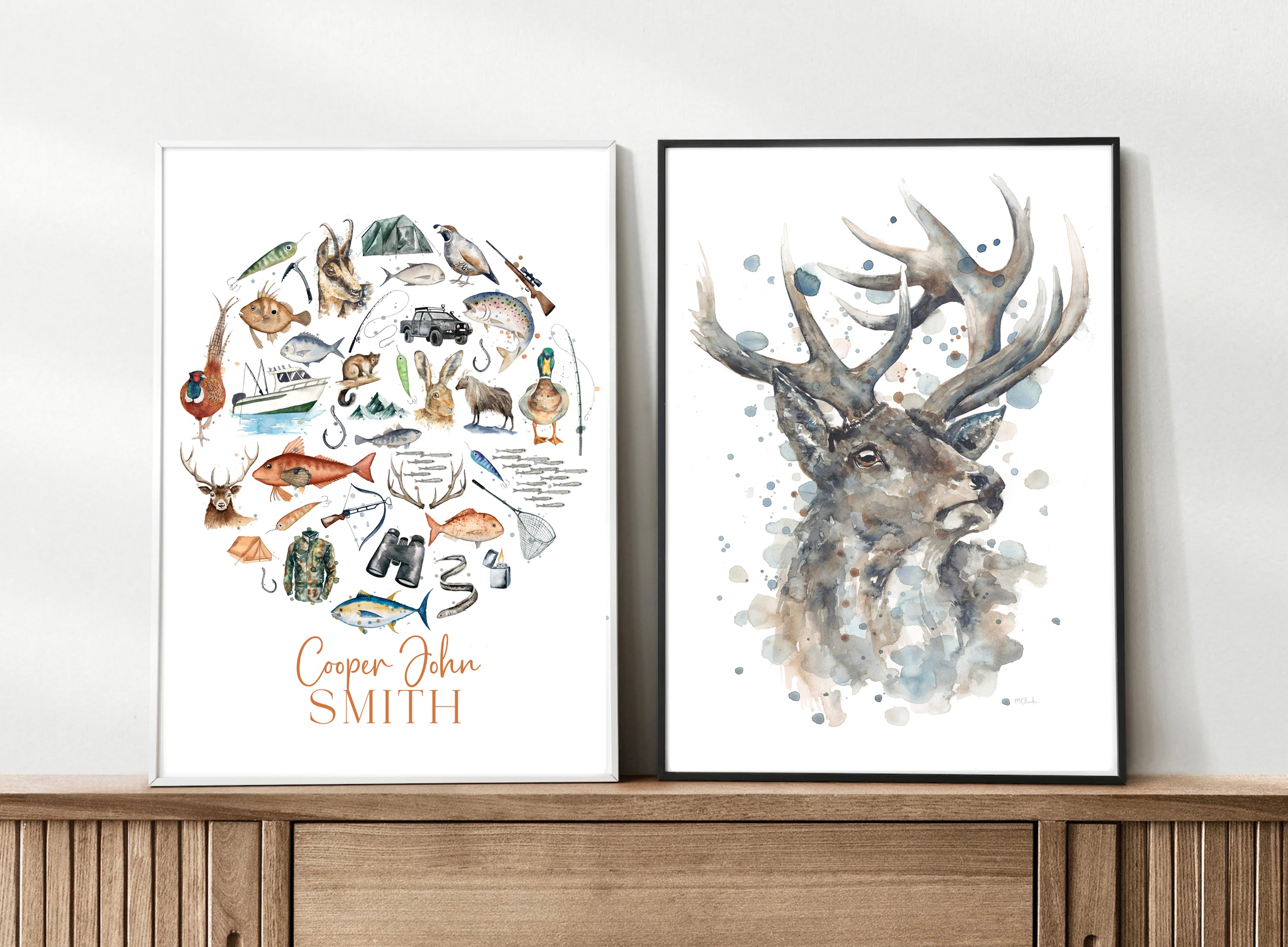 Personalised Hunting & Fishing Print - Watercolour Art Print