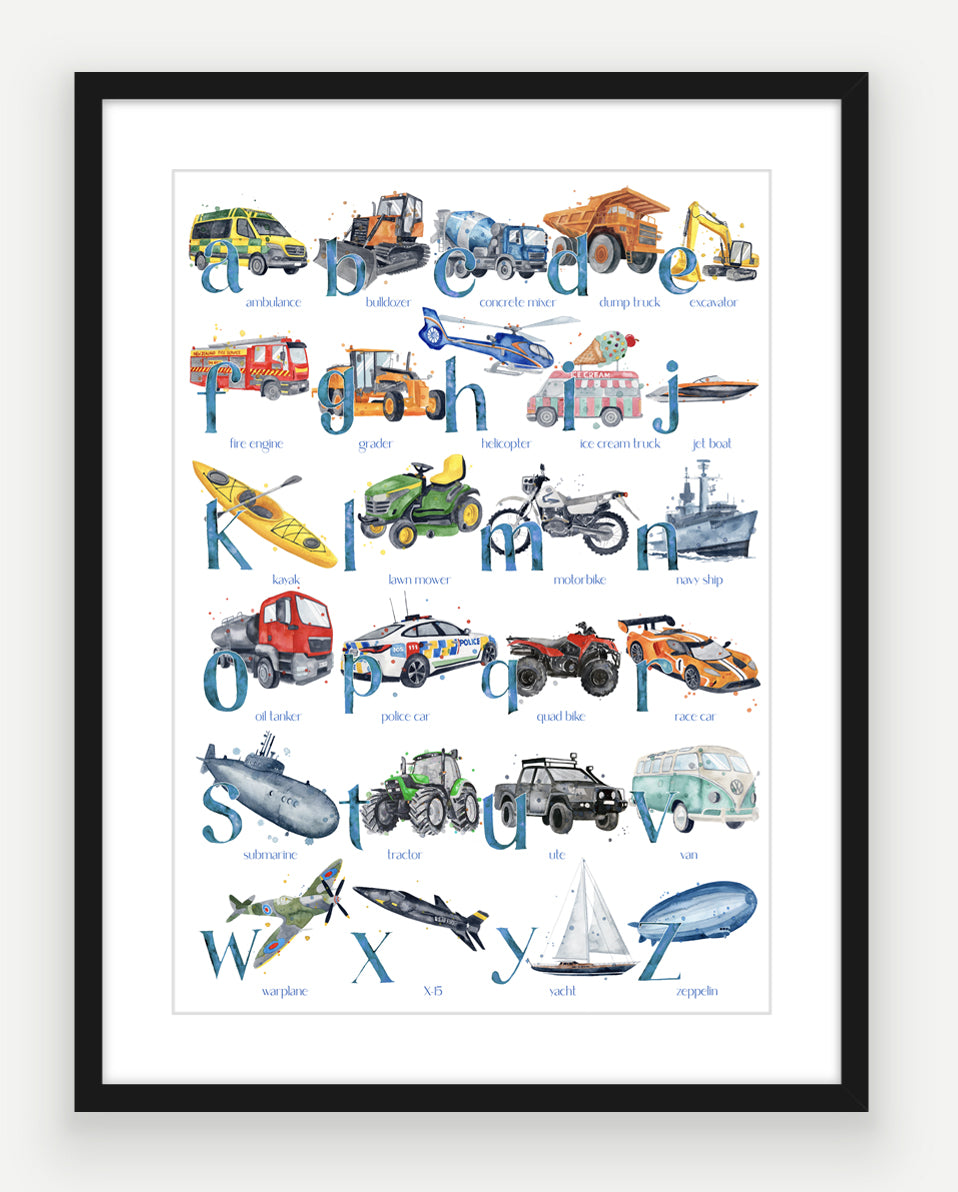 NEW Transport ABC - Watercolour Art Print - PRINT OF THE WEEK 20% OFF