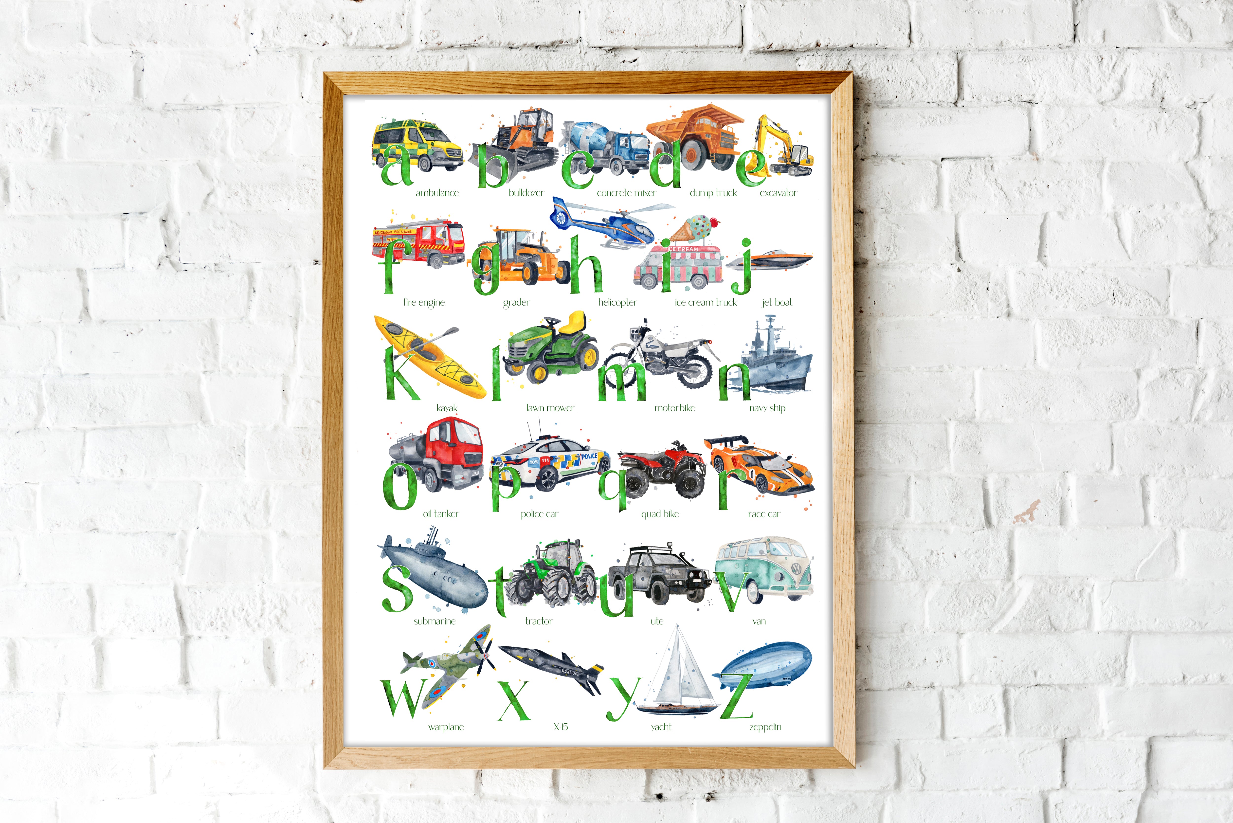 NEW Transport ABC - Watercolour Art Print - PRINT OF THE WEEK 20% OFF