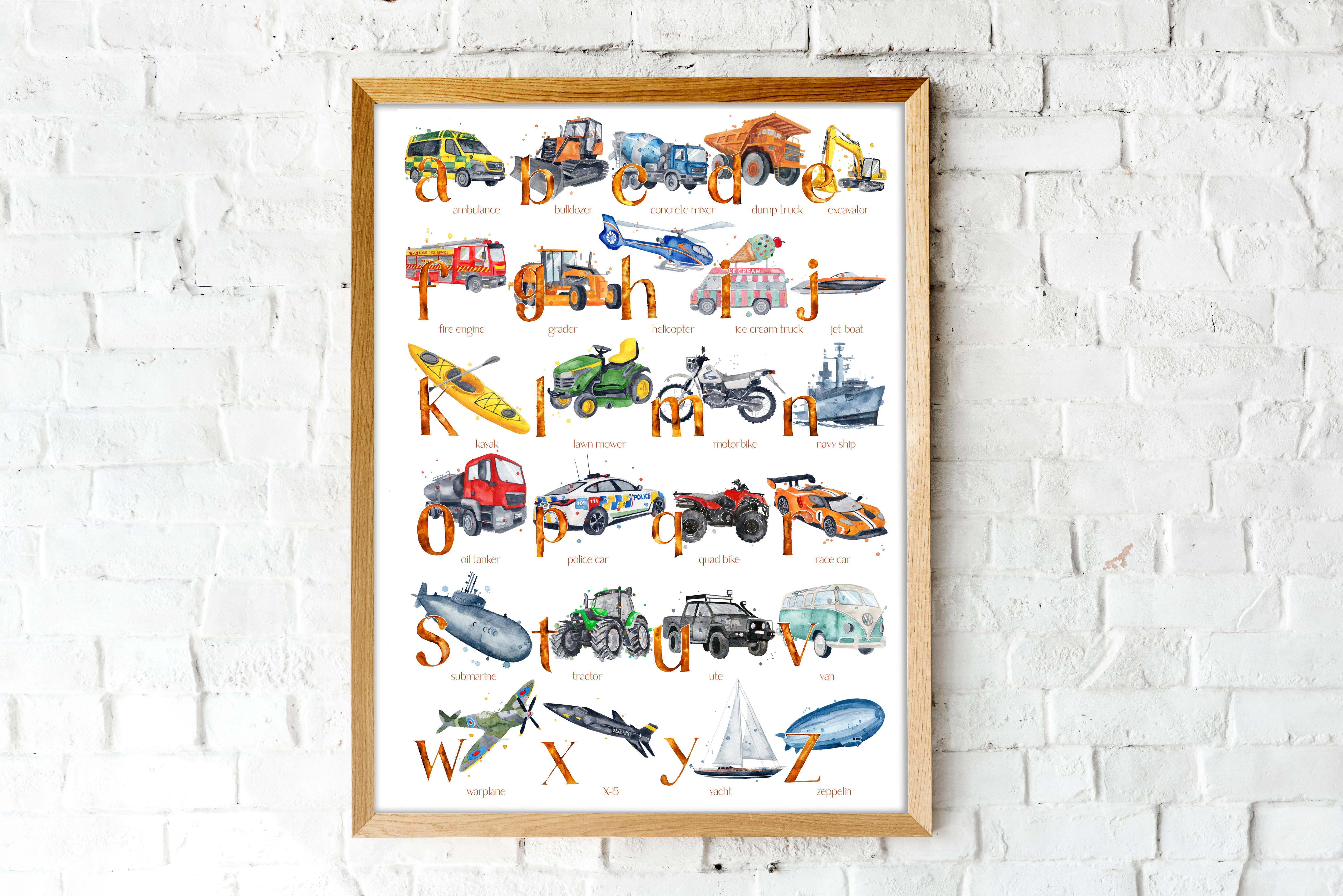 NEW Transport ABC - Watercolour Art Print - PRINT OF THE WEEK 20% OFF