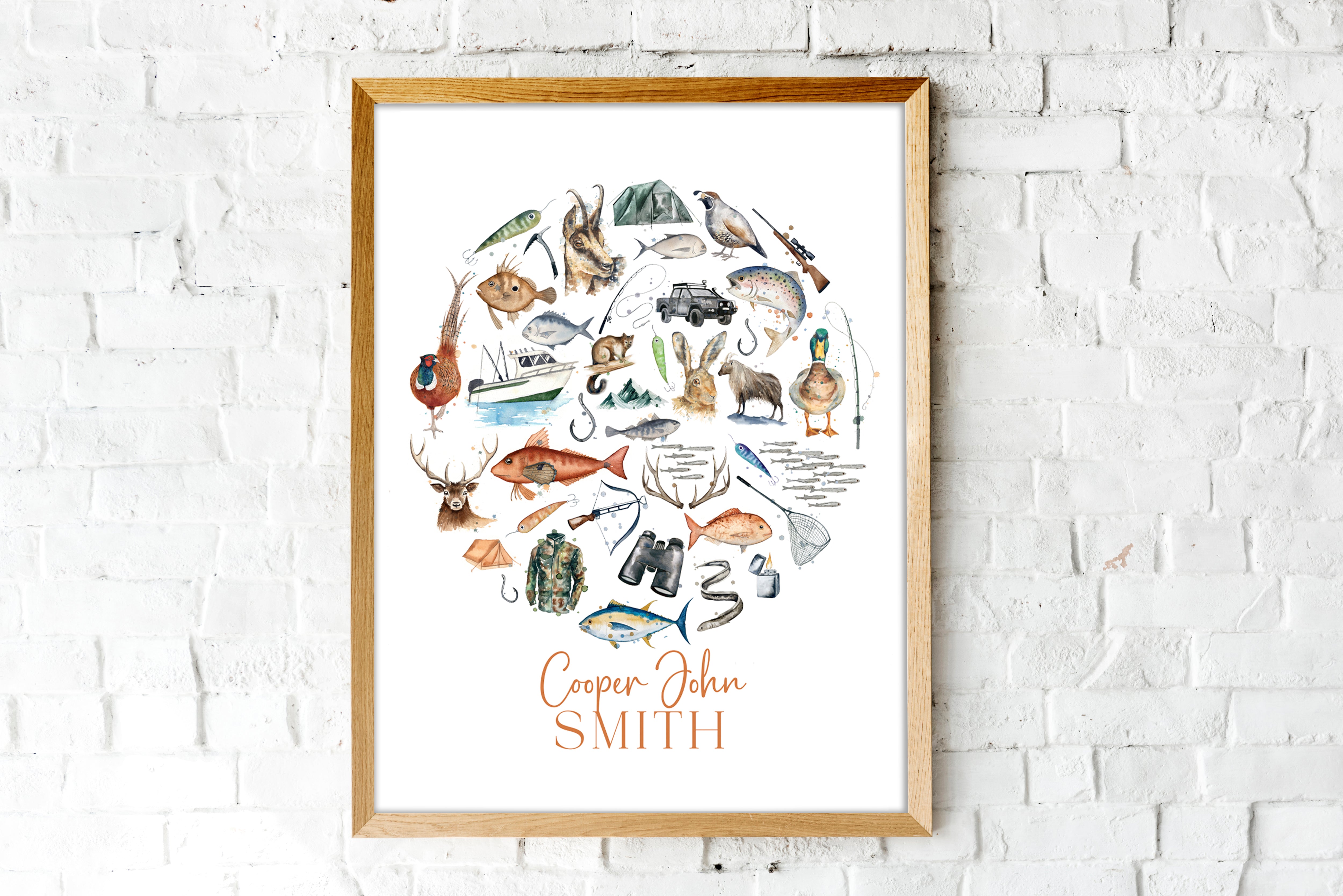 Personalised Hunting & Fishing Print - Watercolour Art Print