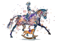 Dressage Rocking Horse - Watercolour Mini Print