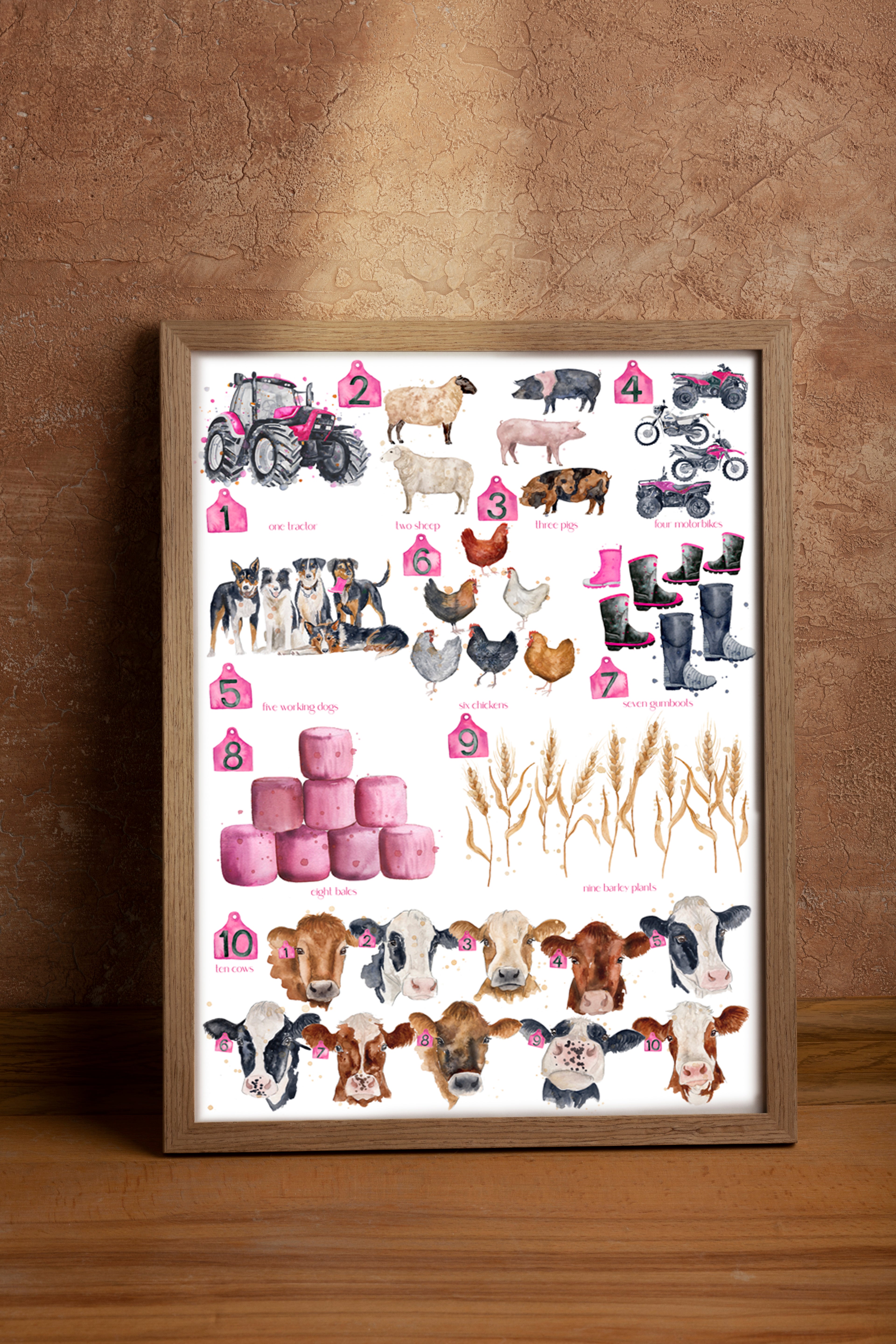 PINK Farming 123 - Watercolour Art Print - Limited Edition