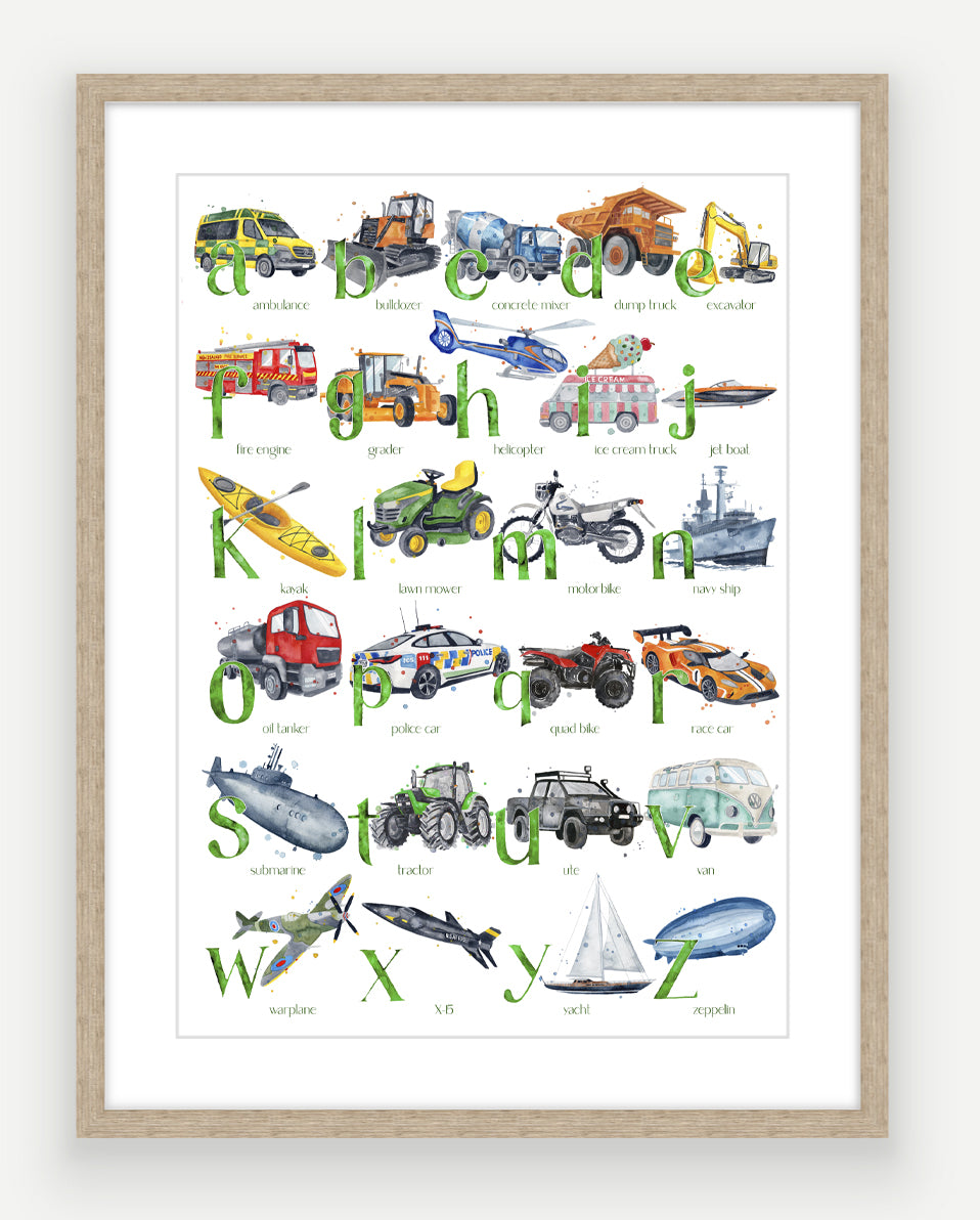 NEW Transport ABC - Watercolour Art Print - PRINT OF THE WEEK 20% OFF