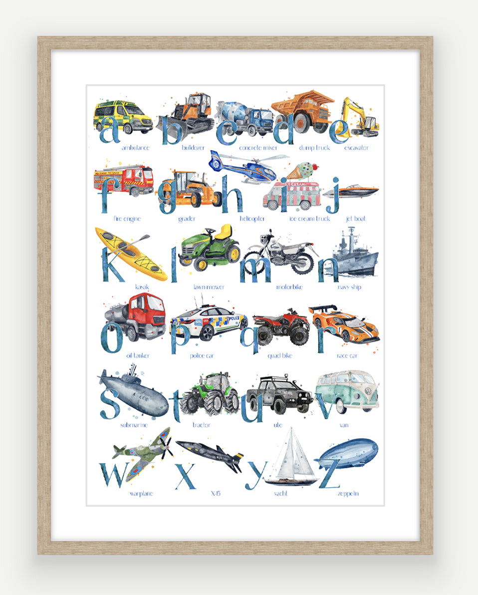 NEW Transport ABC - Watercolour Art Print - PRINT OF THE WEEK 20% OFF