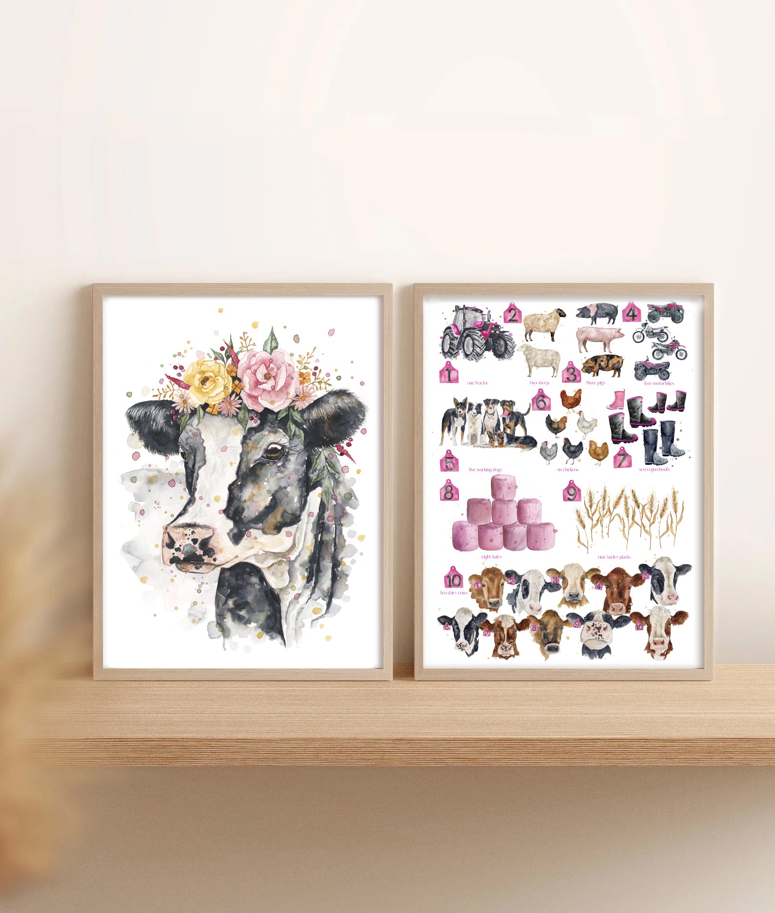 PINK Farming 123 - Watercolour Art Print - Limited Edition