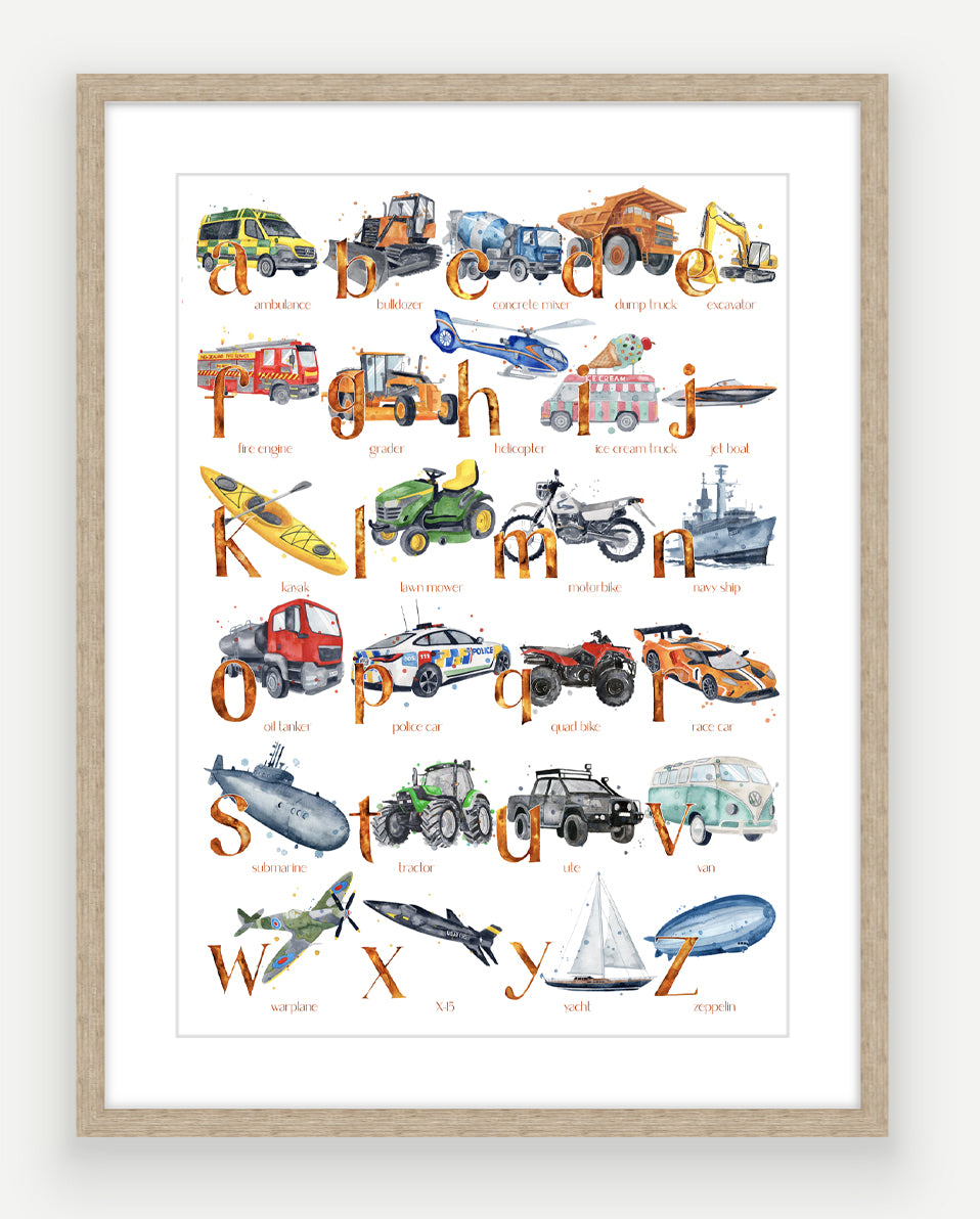 NEW Transport ABC - Watercolour Art Print - PRINT OF THE WEEK 20% OFF