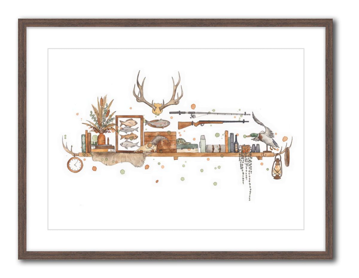 Hunting & Fishing Shelf - Watercolour Print
