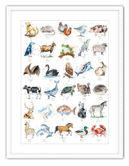 Maori & English Animals - Watercolour Print